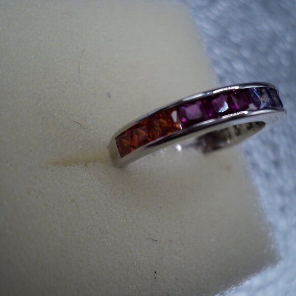 Multi CZ sterling silver band ring size 6 POS190 - Picture 1 of 6